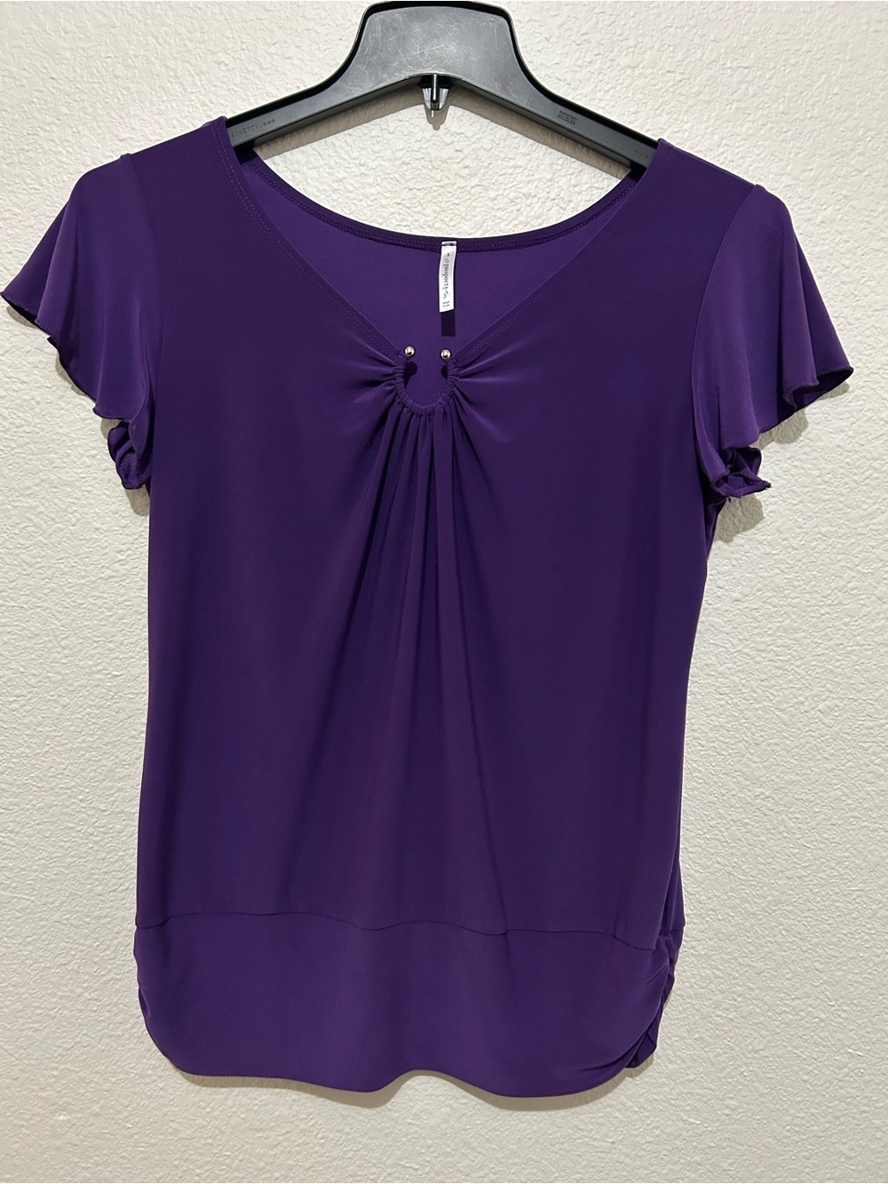 Passport Purple Flutter-Sleeve V-Neck Top